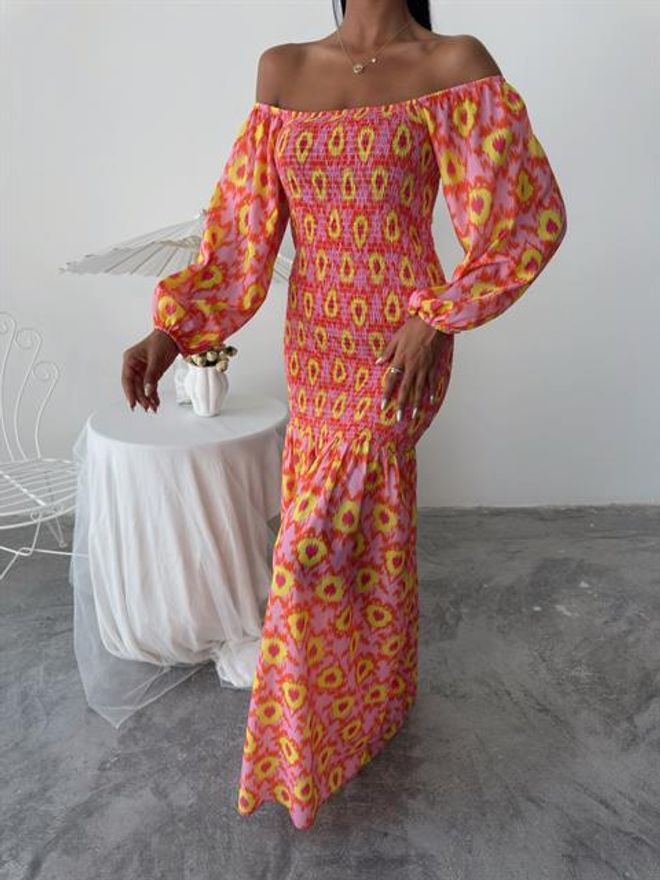 Sobe Istanbul Vestido Estampado Detalhado Madonna Collar Gipe Roupas por atacado 9