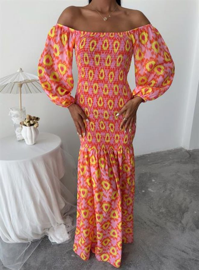 Sobe Istanbul Vestido Estampado Detalhado Madonna Collar Gipe Roupas por atacado Aniversário