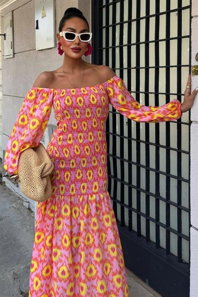 Sobe Istanbul Vestido Estampado Detalhado Madonna Collar Gipe Roupas por atacado 5