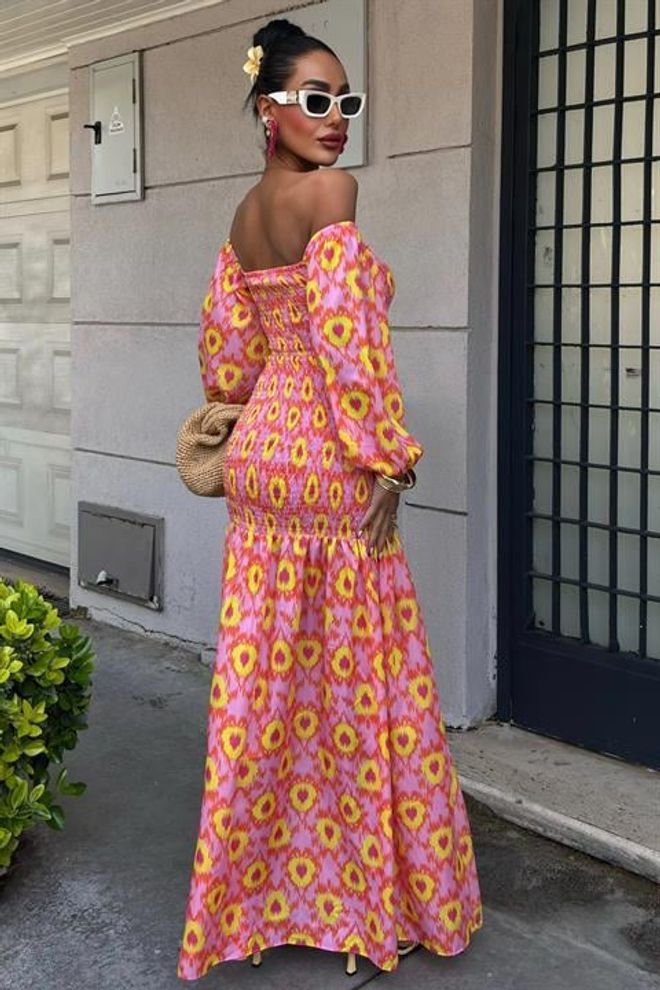 Sobe Istanbul Vestido Estampado Detalhado Madonna Collar Gipe Roupas por atacado Primavera