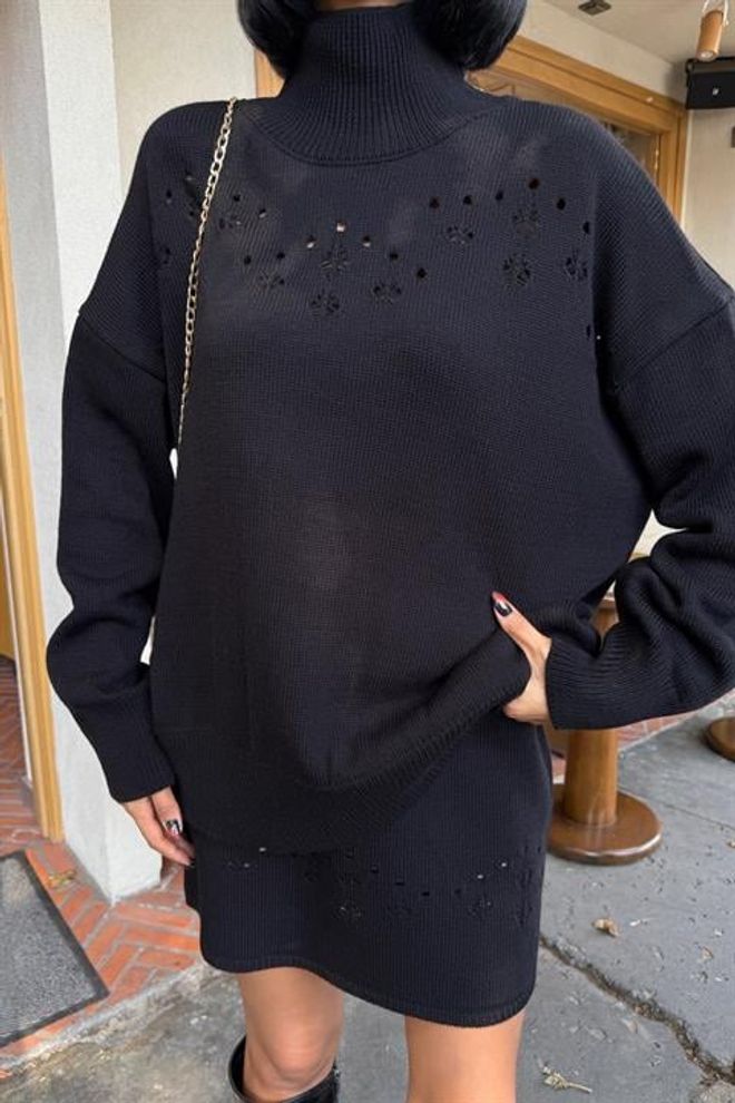 Sobe Istanbul Zwarte Set Met Schildpadnek En Bodycon Mini Rok Groothandel Kleding Winter