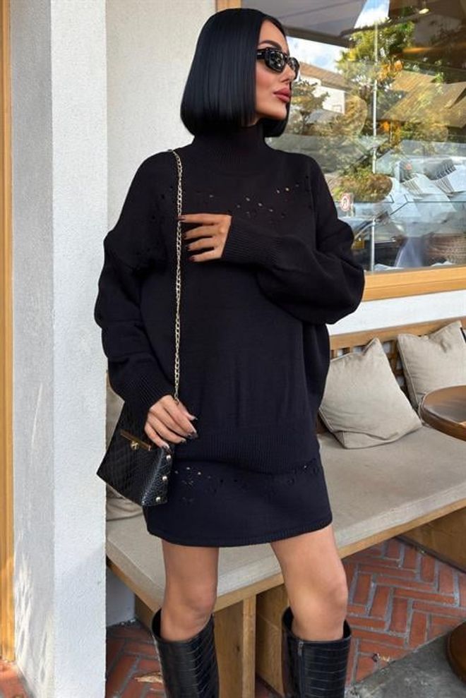 Sobe Istanbul Zwarte Set Met Schildpadnek En Bodycon Mini Rok Groothandel Kleding 5