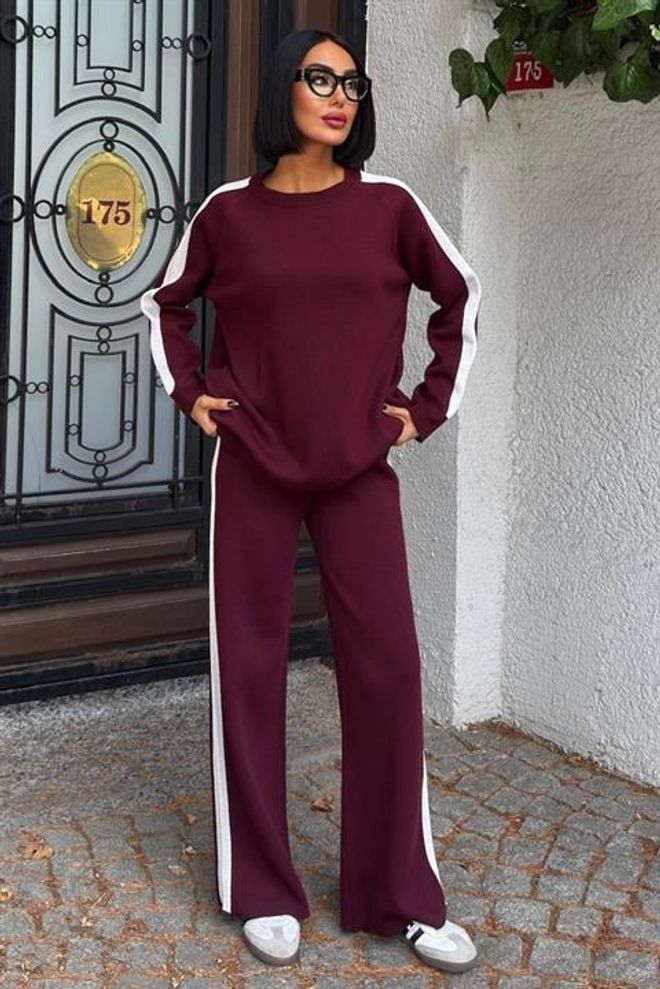 Sobe Istanbul Komplet Bordowa Czerwień Casual Sportowy Odzież Uliczna Hurtowa sprzedaż odzieży Skromny