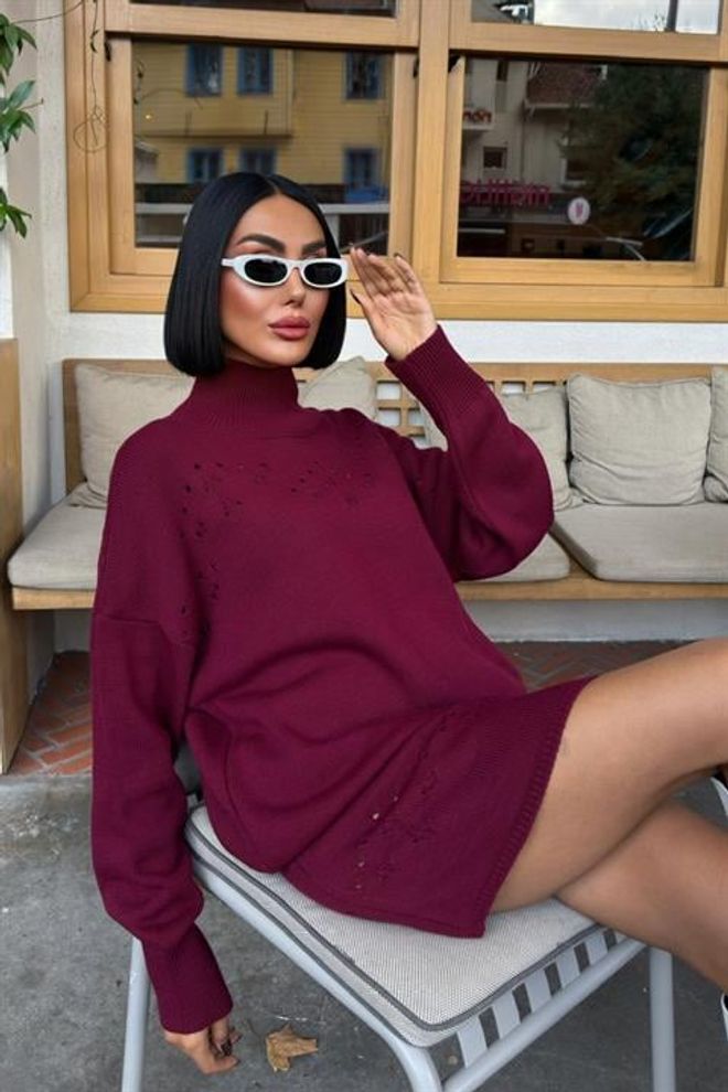 Sobe Istanbul Bordeauxrood Oversized Bodycon Mini Set Groothandel Kleding 1