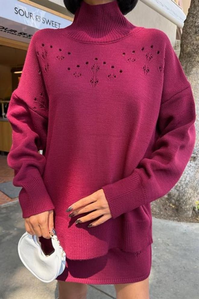 Sobe Istanbul Bordeauxrood Oversized Bodycon Mini Set Groothandel Kleding Streetwear