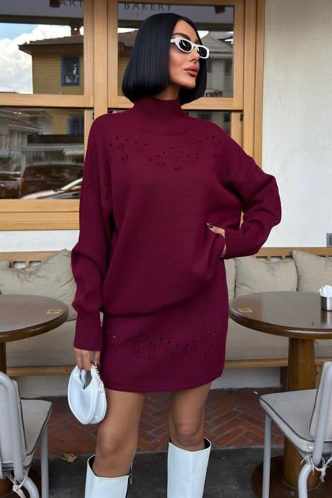 Sobe Istanbul Bordeauxrood Oversized Bodycon Mini Set Groothandel Kleding Cocktail