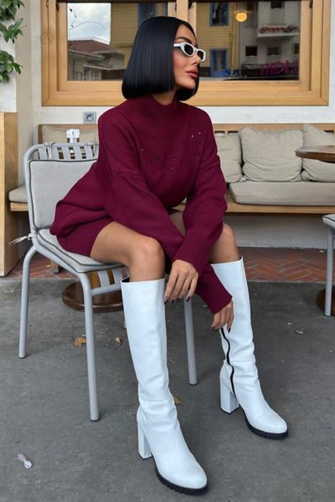 Sobe Istanbul Bordeauxrood Oversized Bodycon Mini Set Groothandel Kleding 5