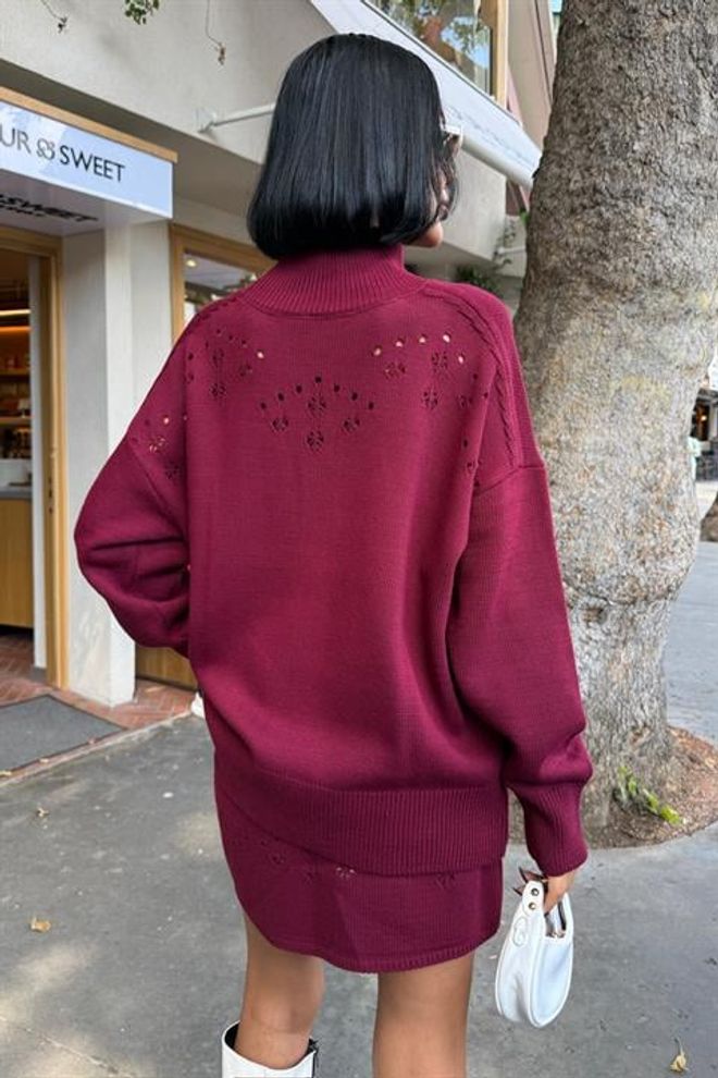 Sobe Istanbul Bordeauxrood Oversized Bodycon Mini Set Groothandel Kleding Casual