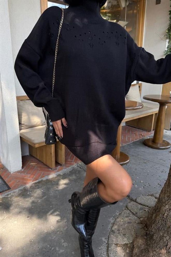 Sobe Istanbul Zwarte Set Met Schildpadnek En Bodycon Mini Rok Groothandel Kleding Werk