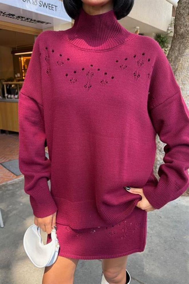 Sobe Istanbul Bordeauxrood Oversized Bodycon Mini Set Groothandel Kleding Winter