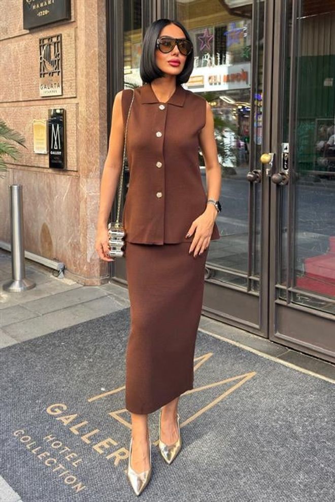 Sobe Istanbul Elegant Bruin Set Voor Werk & Avond Groothandel Kleding Bescheiden