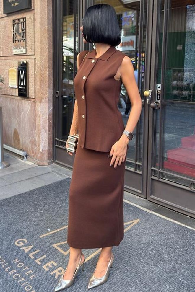 Sobe Istanbul Elegant Brown Set For Work & Evening Wholesale Clothing 5