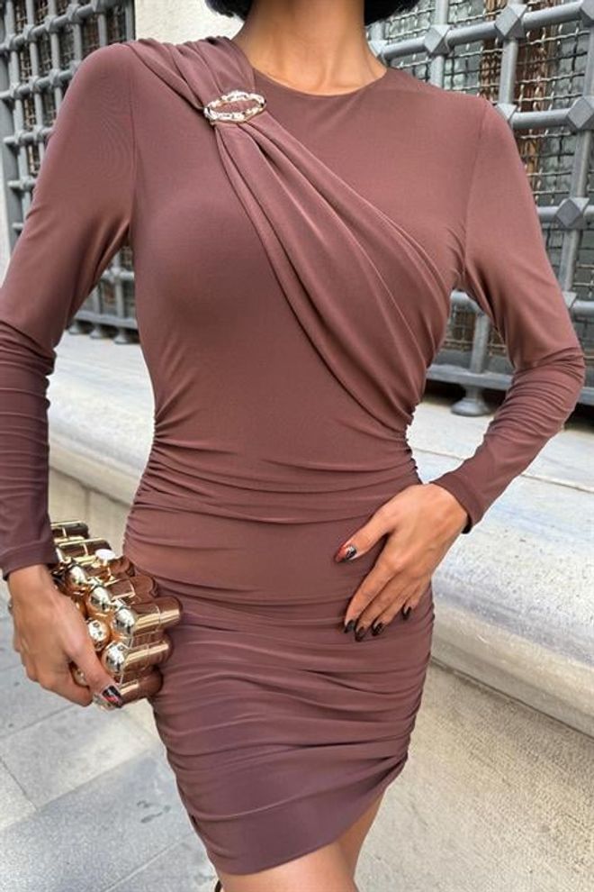 Sobe Istanbul Brown Sexy Elegant Formal Bodycon Mini Dress Wholesale Clothing Fall