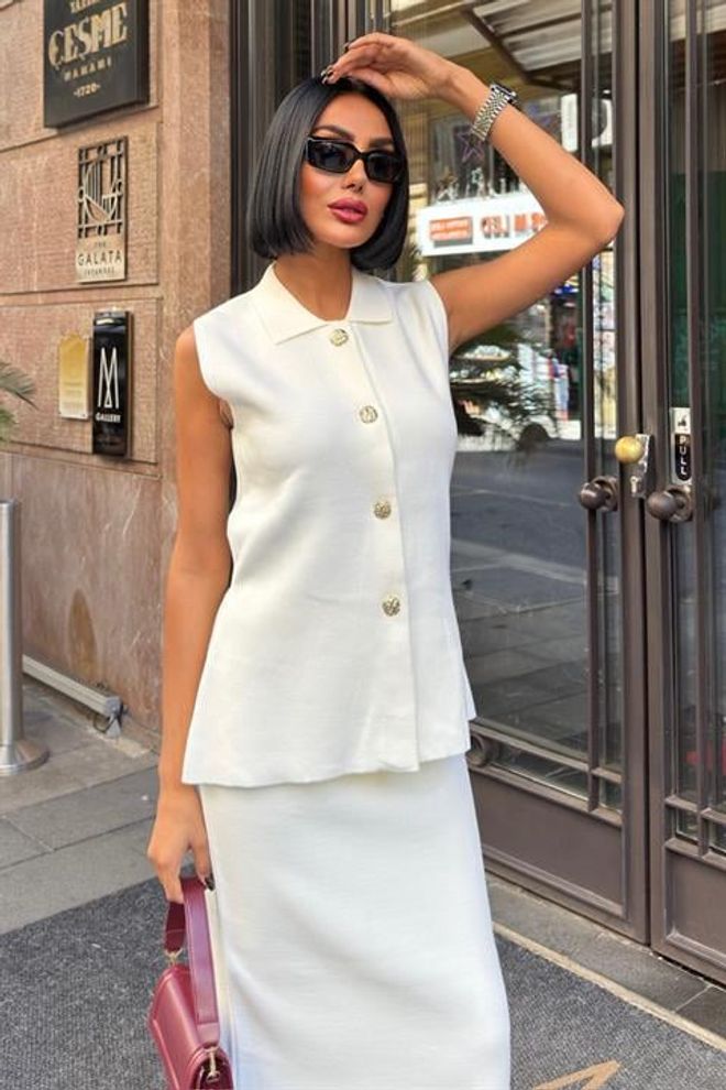 Sobe Istanbul Elegant White Set With Pencil Skirt Wholesale Clothing 1