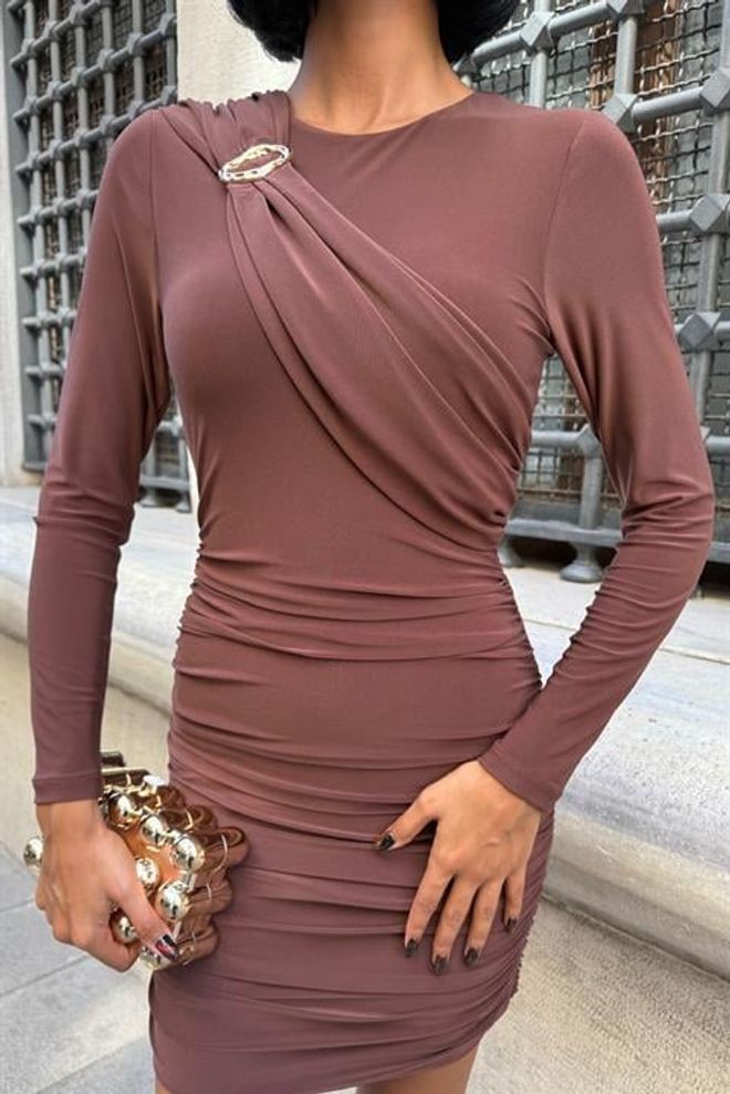 Sobe Istanbul Brown Sexy Elegant Formal Bodycon Mini Dress Wholesale Clothing Birthday