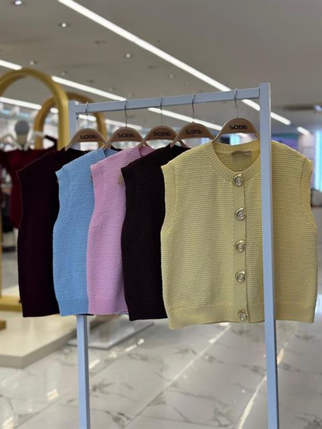 Sobe Istanbul Blue Buttoned Crop Vest With Regular Fit Wholesale Clothing Work