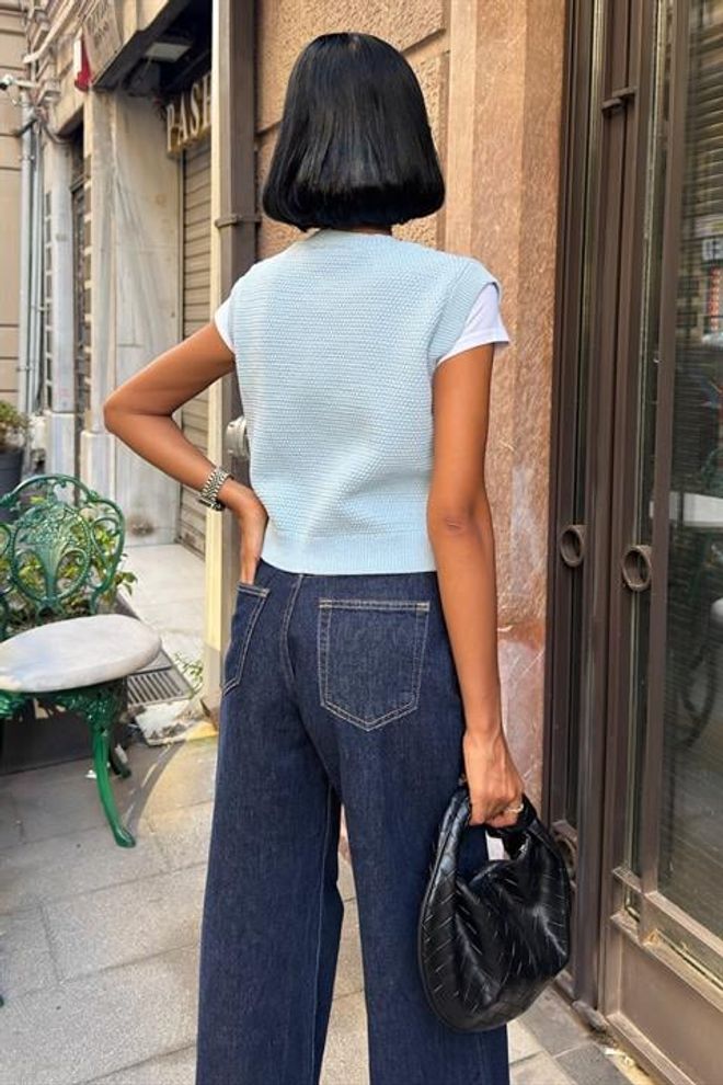 Sobe Istanbul Blue Buttoned Crop Vest With Regular Fit Wholesale Clothing 5