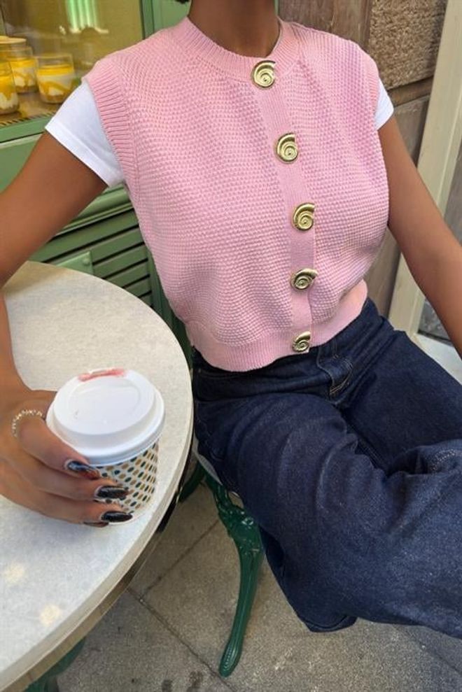 Sobe Istanbul Pink Casual Buttoned Crop Vest Wholesale Clothing Spring