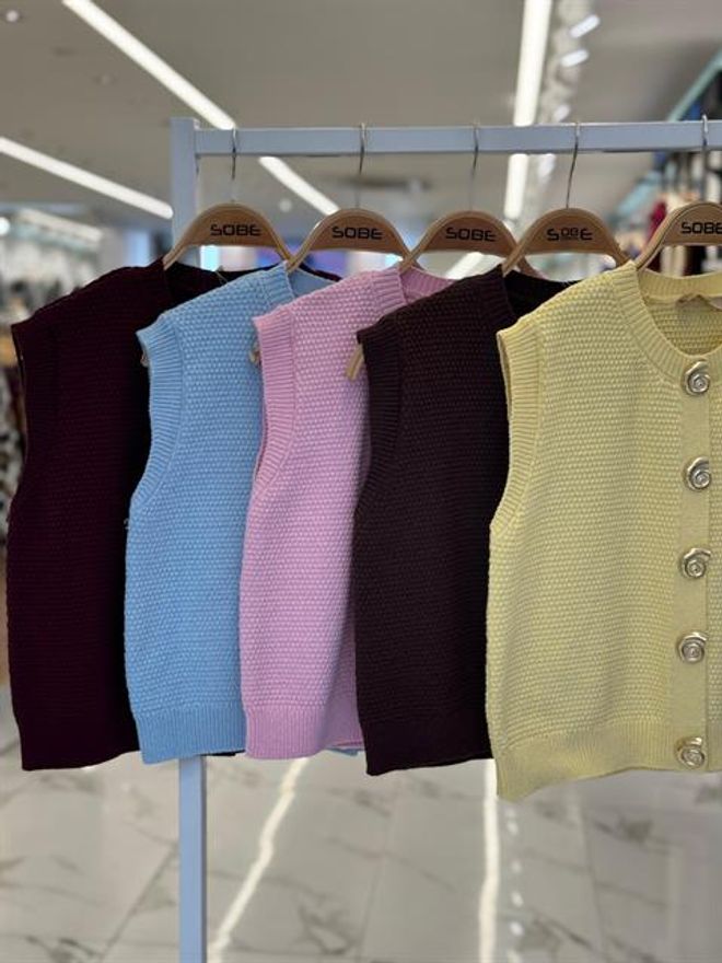 Sobe Istanbul Pink Casual Buttoned Crop Vest Wholesale Clothing Summer