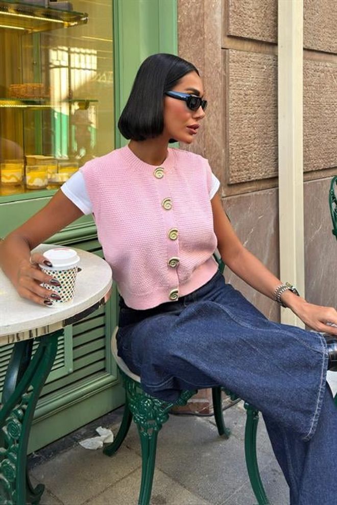 Sobe Istanbul Розовый Повседневный Застегнутый Укороченный Жилет Оптовая продажа одежды Повседневный