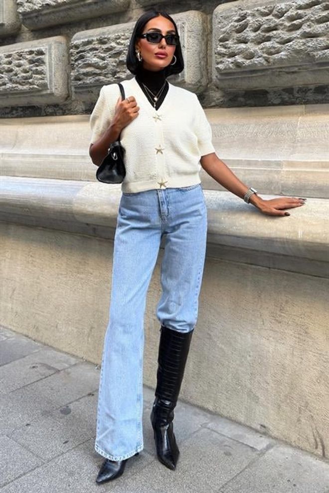 Sobe Istanbul White Elegant Cardigan With V Neck And Buttoned Closure Wholesale Clothing 1