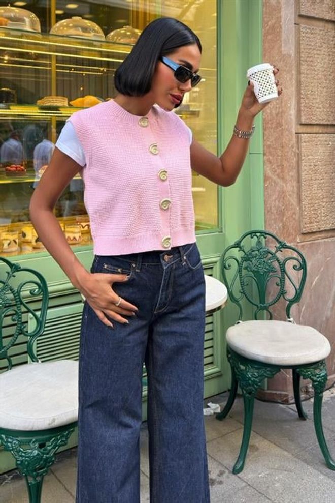 Sobe Istanbul Pink Casual Buttoned Crop Vest Wholesale Clothing Lounge