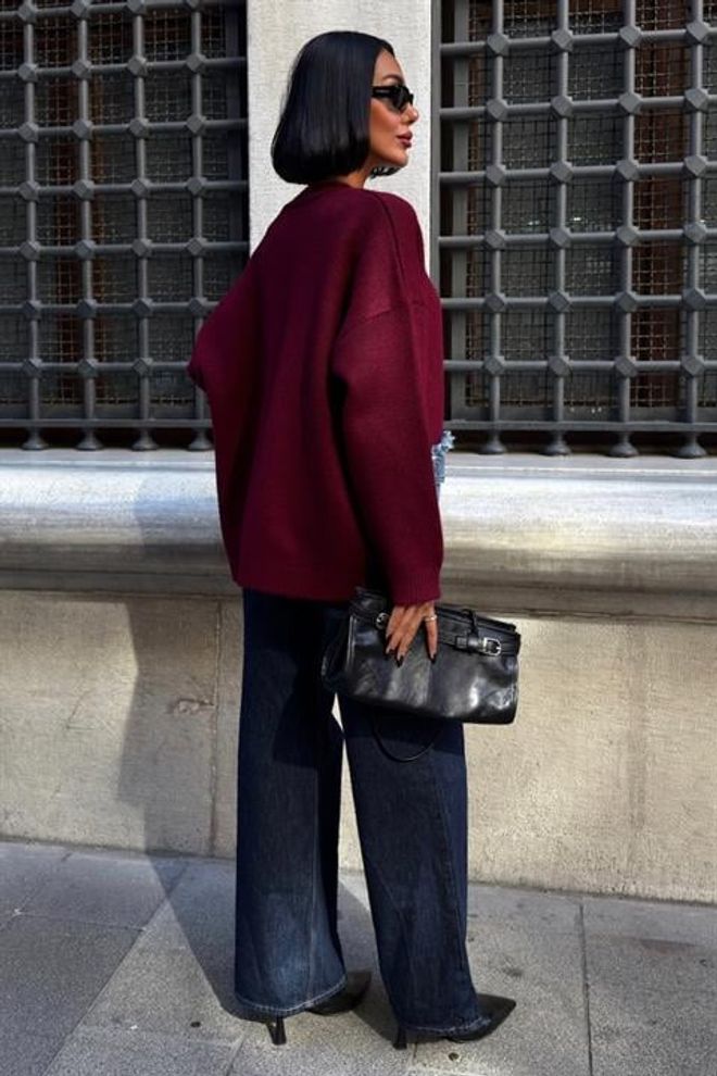 Sobe Istanbul Claret Red Cardigan With Oversized Fit And Patch Pockets Wholesale Clothing Work