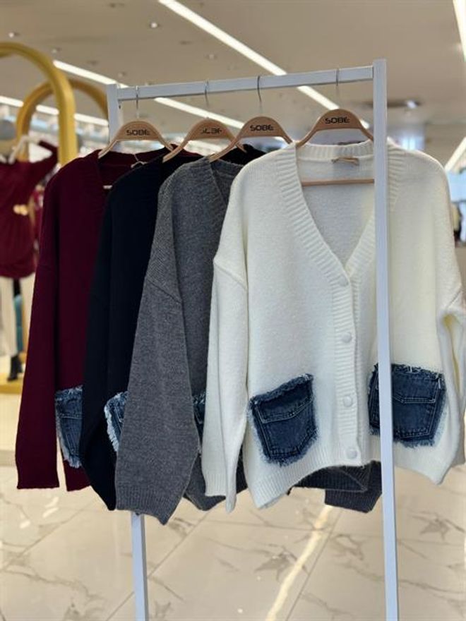 Sobe Istanbul Claret Red Cardigan With Oversized Fit And Patch Pockets Wholesale Clothing Fall