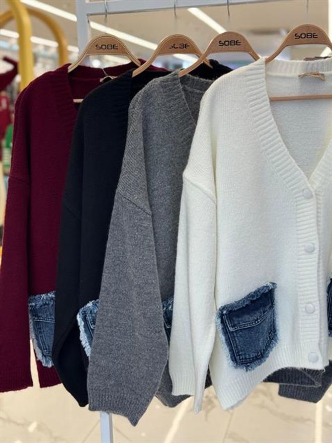 Sobe Istanbul Claret Red Cardigan With Oversized Fit And Patch Pockets Wholesale Clothing Elegant