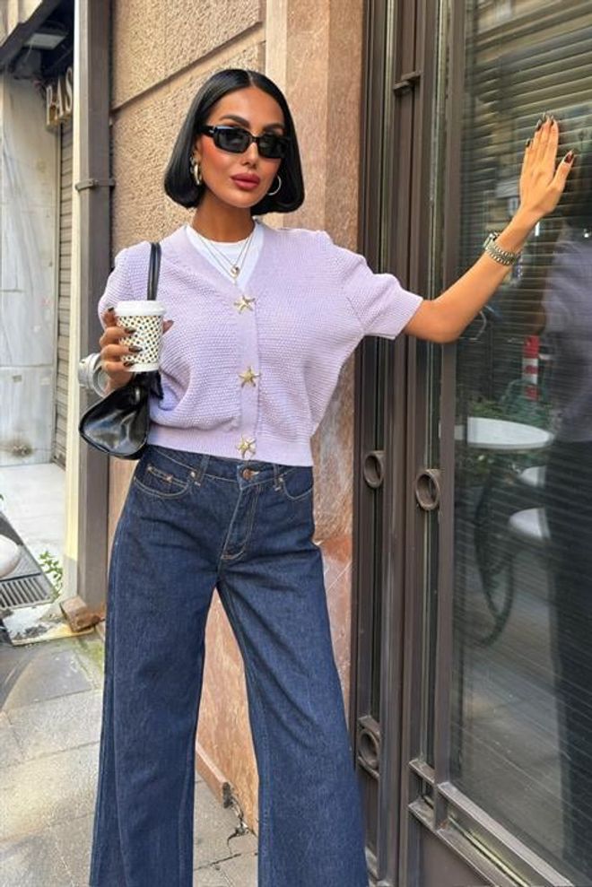 Sobe Istanbul Kardigán Fialová Neformálny Preppy Elegantný Vintage Veľkoobchod s oblečením Neformálny