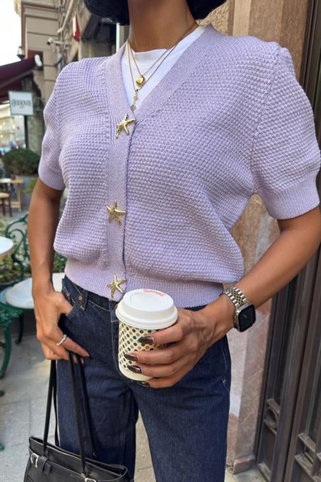 Sobe Istanbul Purple Casual Preppy Elegant Vintage Cardigan Wholesale Clothing Spring