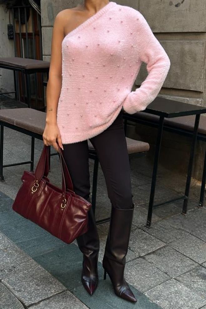 Sobe Istanbul Pull Over Rose Ajusté À Encolure Asymétrique Vêtements en gros 5