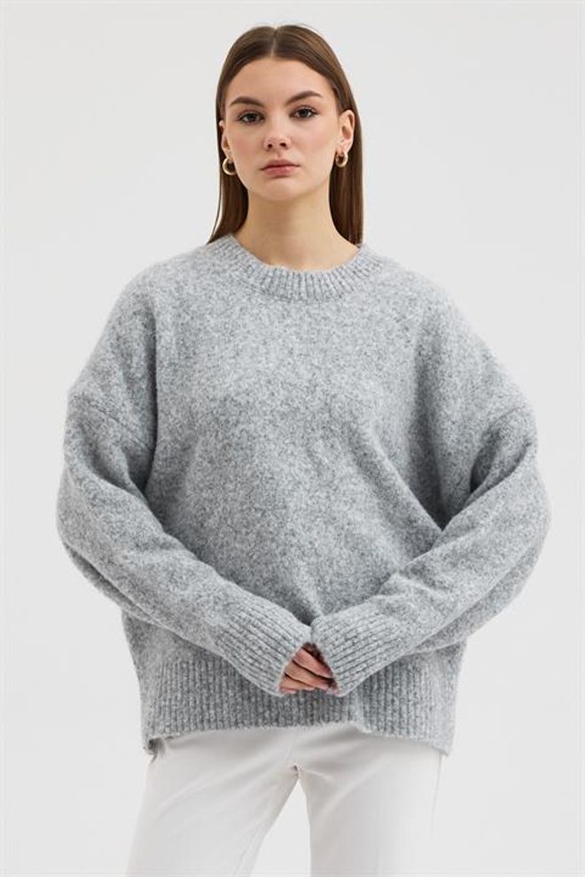 Sobe Istanbul Camisola Cinzenta Com Corte Oversized E Decote Redondo Roupas por atacado Casual