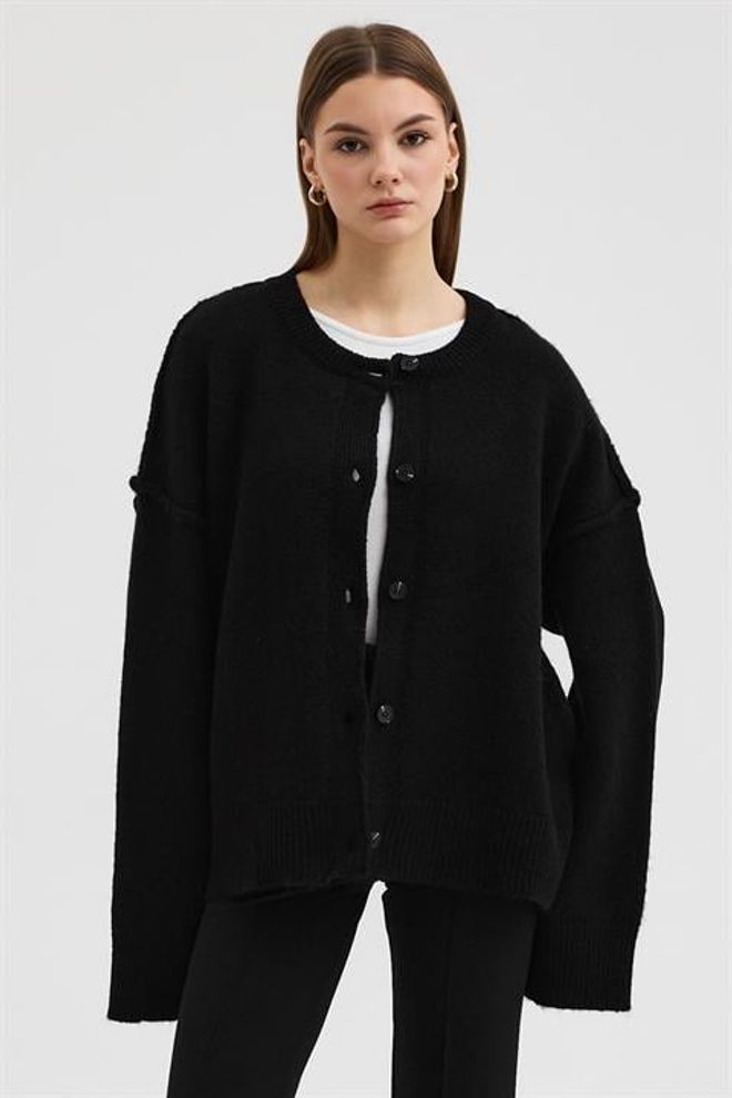 Sobe Istanbul Čierny Oversized Neformálny Elegantný Kardigán Veľkoobchod s oblečením Neformálny