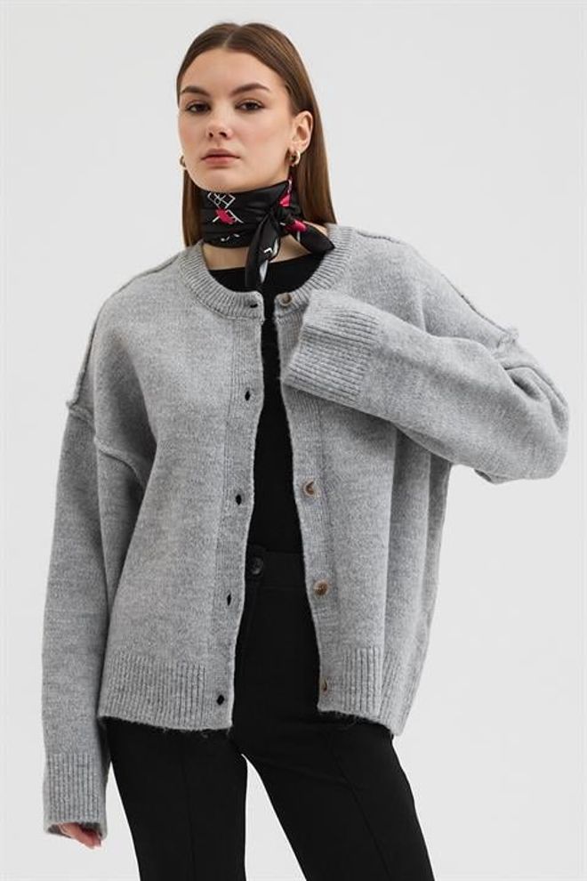 Sobe Istanbul Sivý Oversized Neformálny Kardigán Na Gombíky Veľkoobchod s oblečením Neformálny