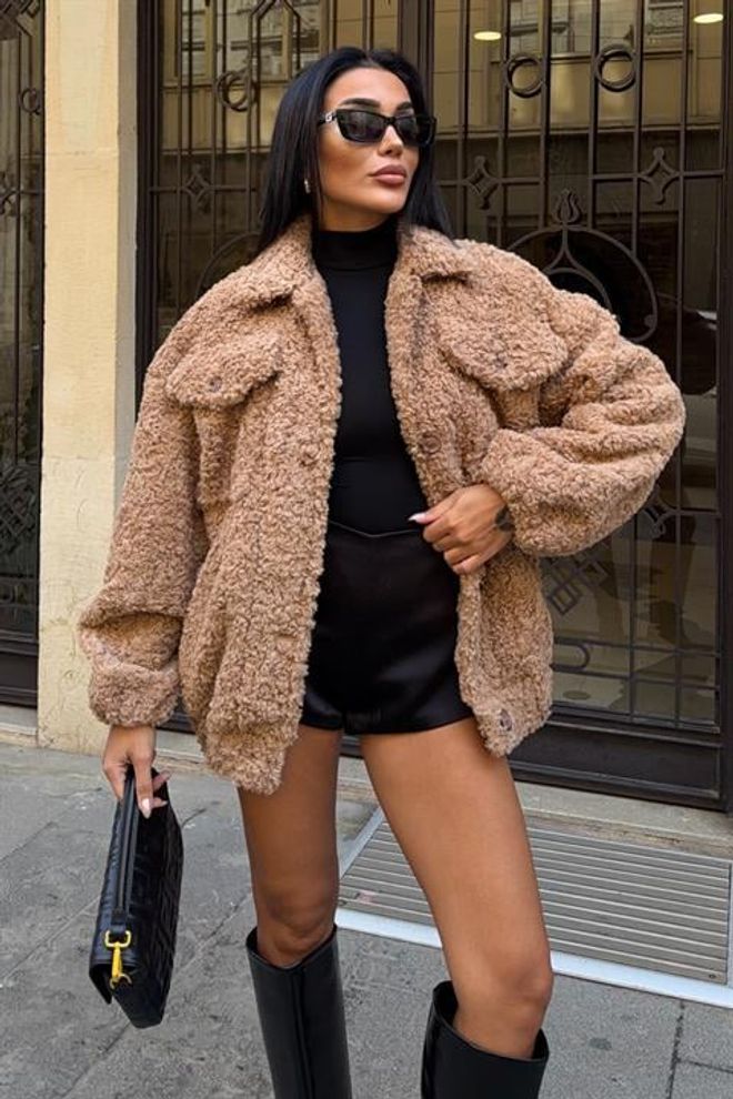 Sobe Istanbul Hnedá Teddy Bunda S Voľným Strihom Veľkoobchod s oblečením 1