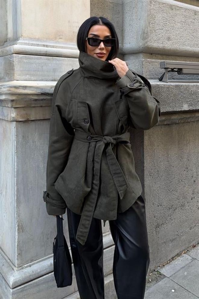 Sobe Istanbul Chaqueta Caqui De Sobrecamisa Con Cuello Alto Ropa al por mayor 1