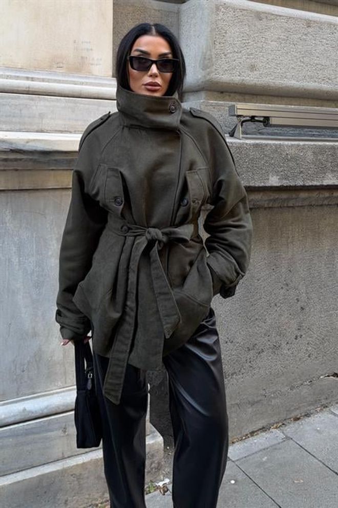 Sobe Istanbul Chaqueta Caqui De Sobrecamisa Con Cuello Alto Ropa al por mayor 5