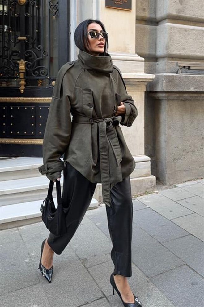 Sobe Istanbul Chaqueta Caqui De Sobrecamisa Con Cuello Alto Ropa al por mayor Salón