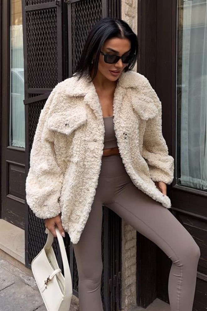 Sobe Istanbul Beige Oversized Fit Casual Streetwear Jacket Wholesale Clothing Streetwear