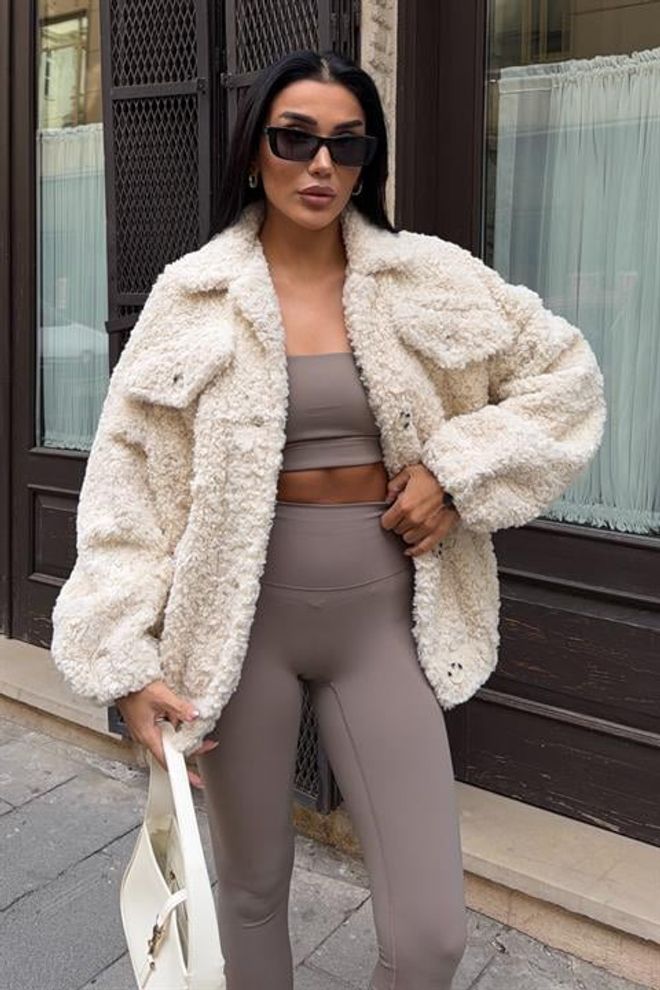 Sobe Istanbul Beige Oversized Fit Casual Streetwear Jacket Wholesale Clothing Lounge