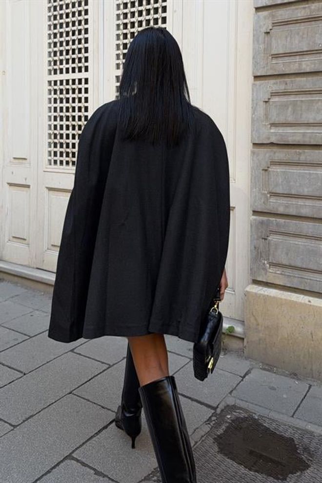 Sobe Istanbul Черно Елегантно Официално Пончо С Външен Джоб Дрехи на едро Коктейл