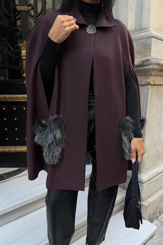 Sobe Istanbul Бордо Елегантен Пончо Дрехи на едро Работа