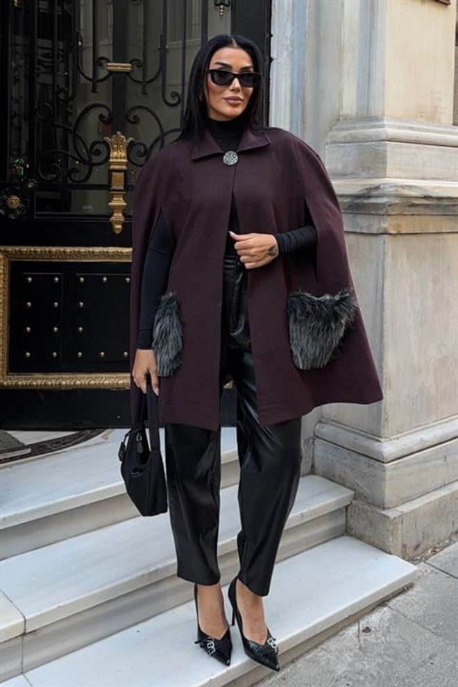 Sobe Istanbul Бордо Црвена Елегантан Пончо Велепродаја одеће Винтаге