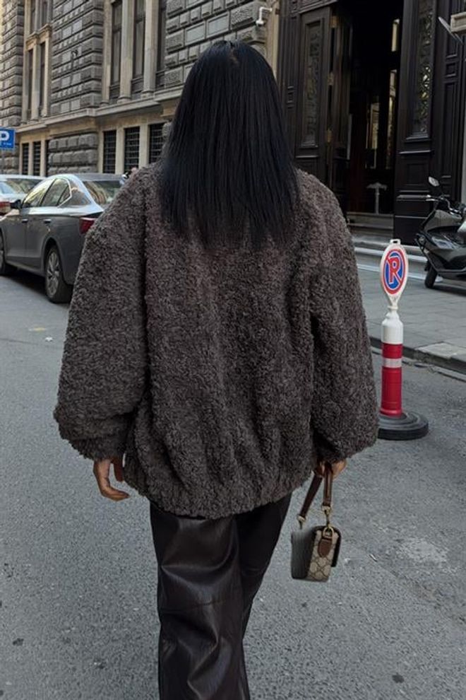 Sobe Istanbul Hnedá Teddy Bunda Na Gombíky S Vreckami S Chlopňou Oversized Veľkoobchod s oblečením 5