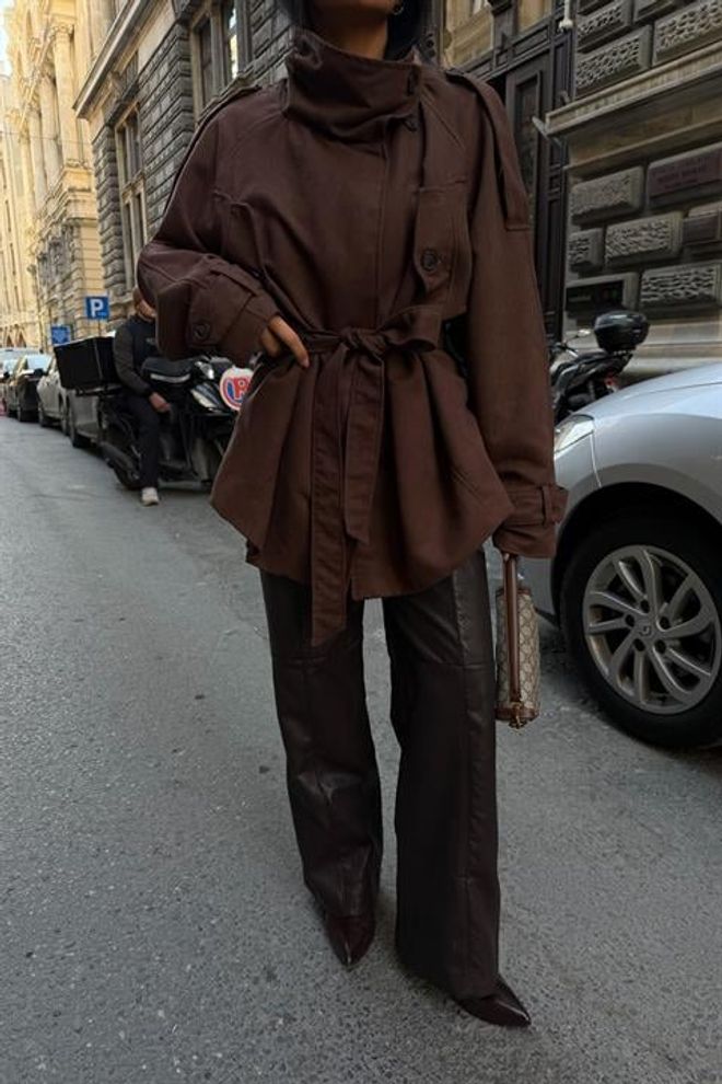 Sobe Istanbul Hnedá Voľný Strih Košeľová Bunda Veľkoobchod s oblečením Práca