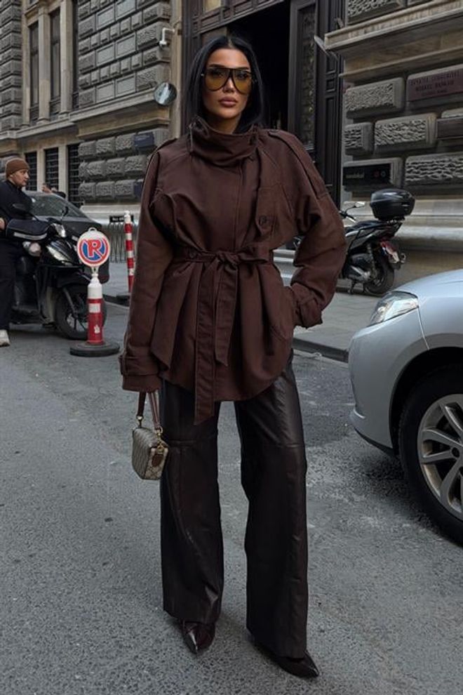 Sobe Istanbul Hnedá Voľný Strih Košeľová Bunda Veľkoobchod s oblečením Jeseň