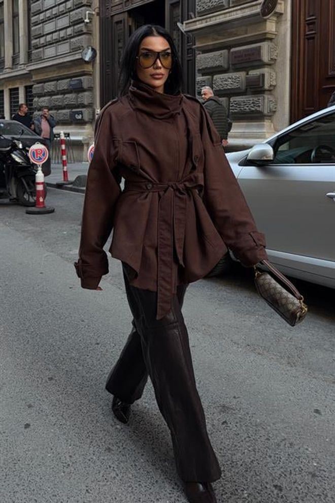 Sobe Istanbul Hnedá Voľný Strih Košeľová Bunda Veľkoobchod s oblečením 5