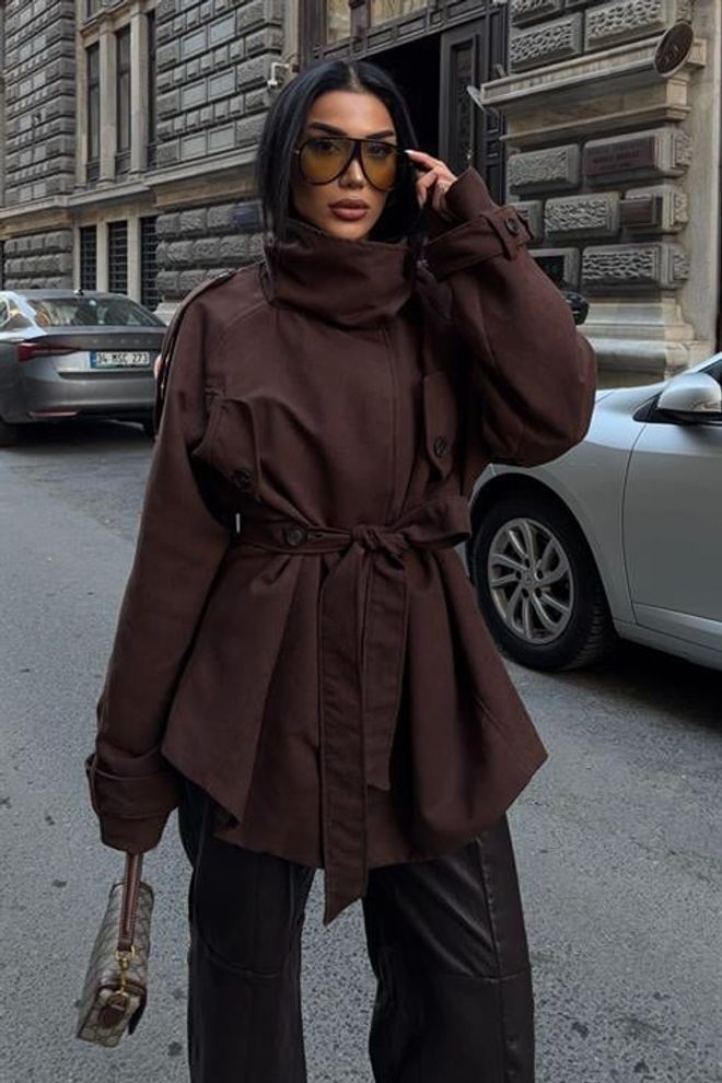 Sobe Istanbul Hnedá Voľný Strih Košeľová Bunda Veľkoobchod s oblečením 1