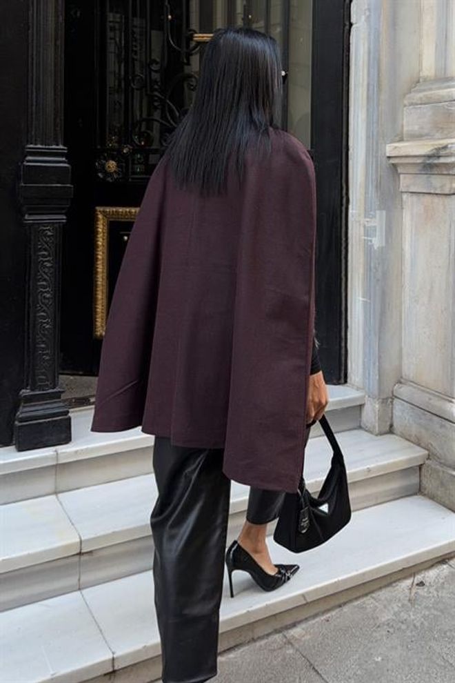 Sobe Istanbul Бордо Елегантен Пончо Дрехи на едро Коледа